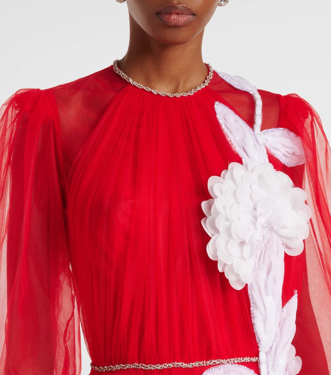 Costarellos - Floral appliqué tulle gown