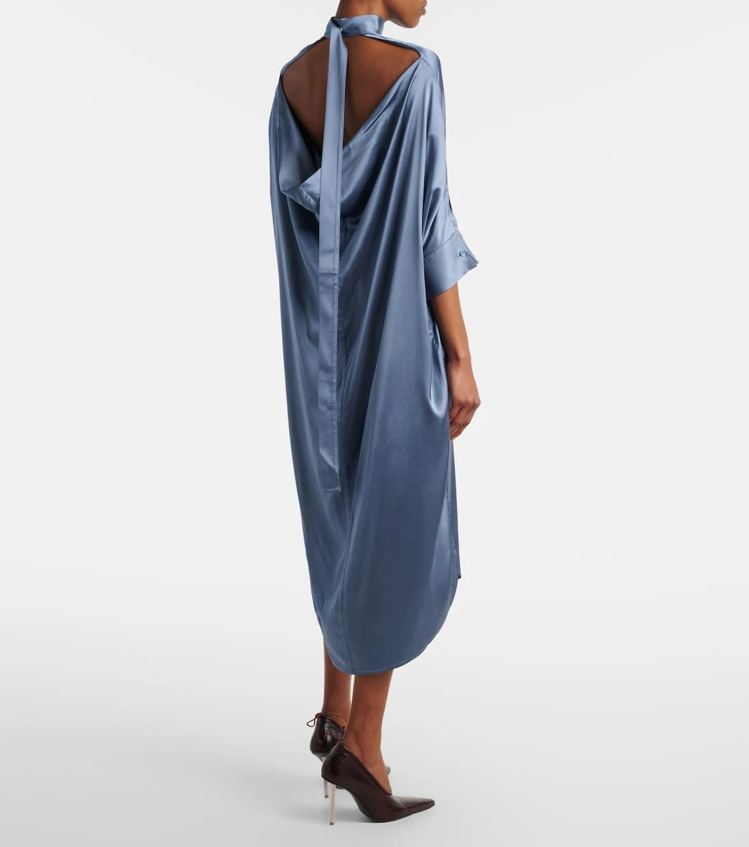 Acne Studios - Asymmetric scarf-detail satin midi dress