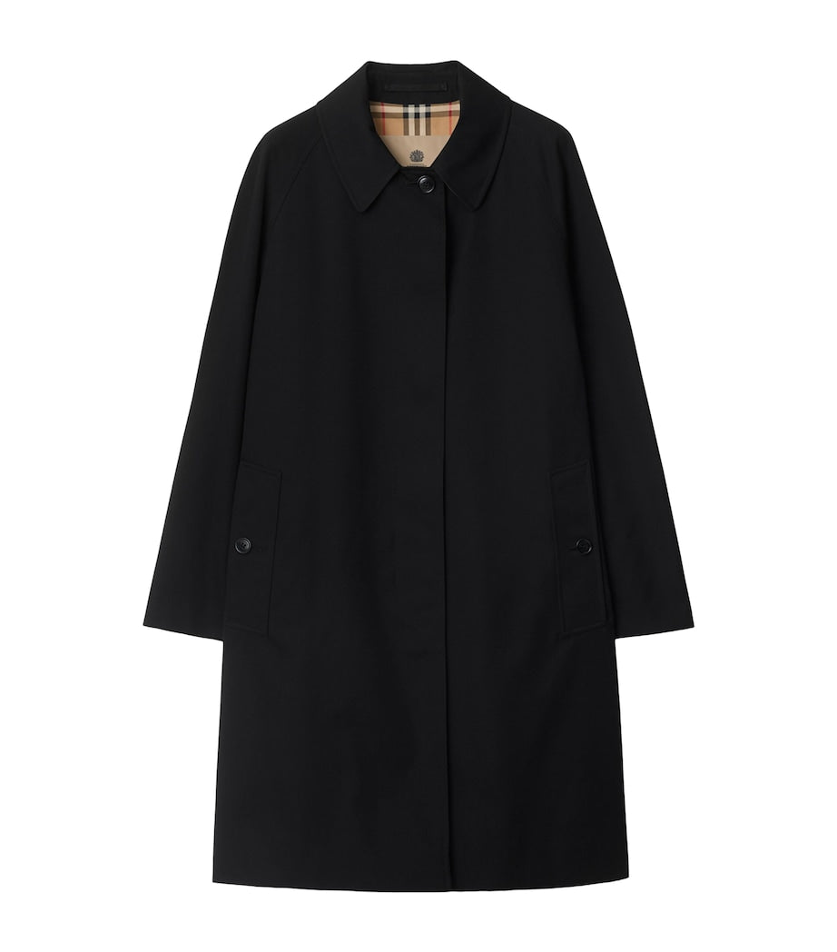 Burberry Black Gabardine Mid-Length Camden Heritage Car Coat