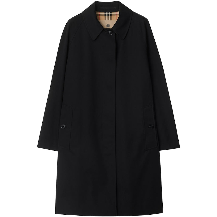 Burberry Black Gabardine Mid-Length Camden Heritage Car Coat