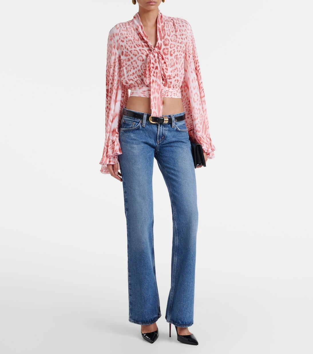 Roberto Cavalli - Leopard-print tie-neck jersey blouse