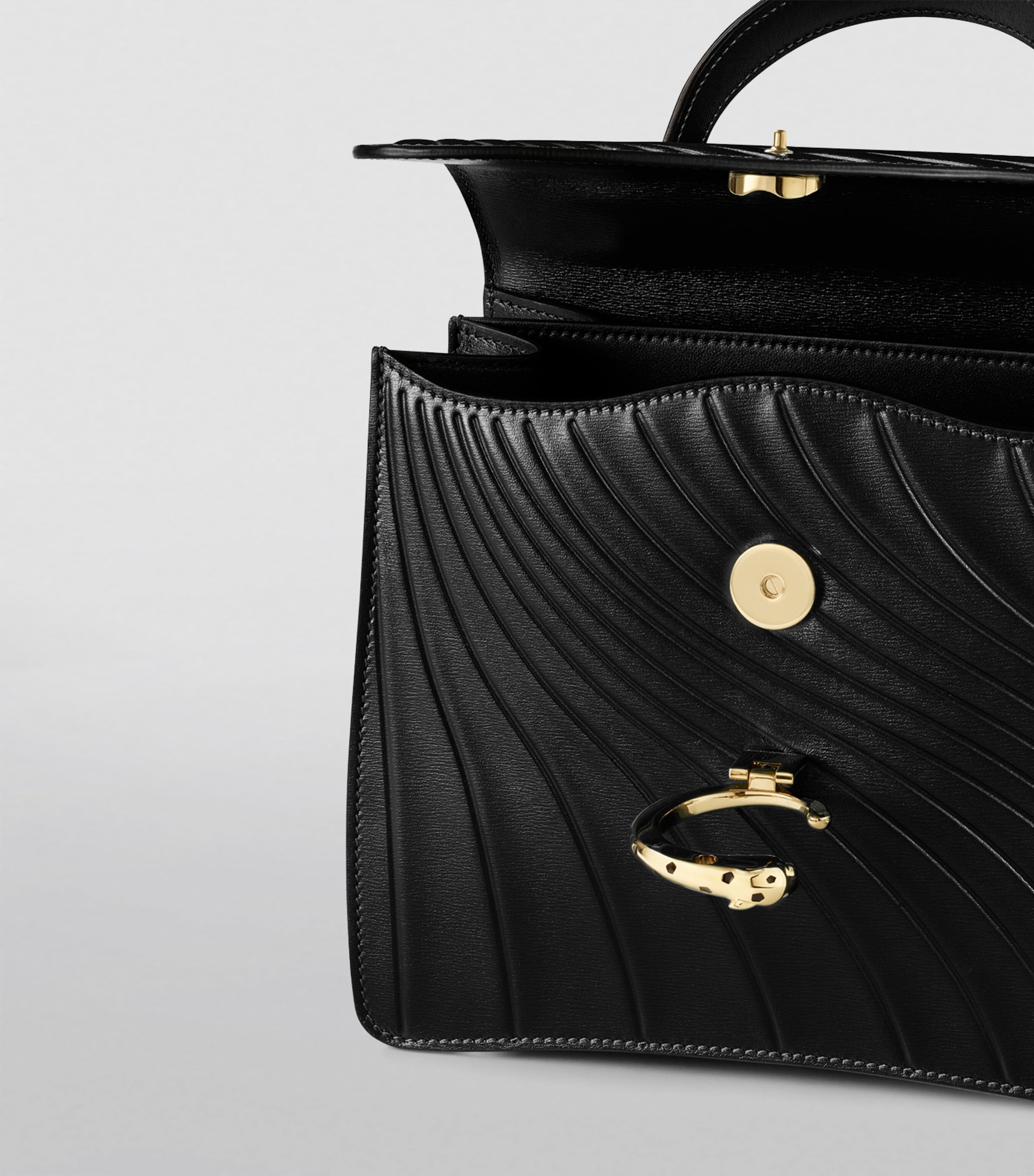 Cartier Black Small Leather Panthère De Cartier Top-Handle Bag