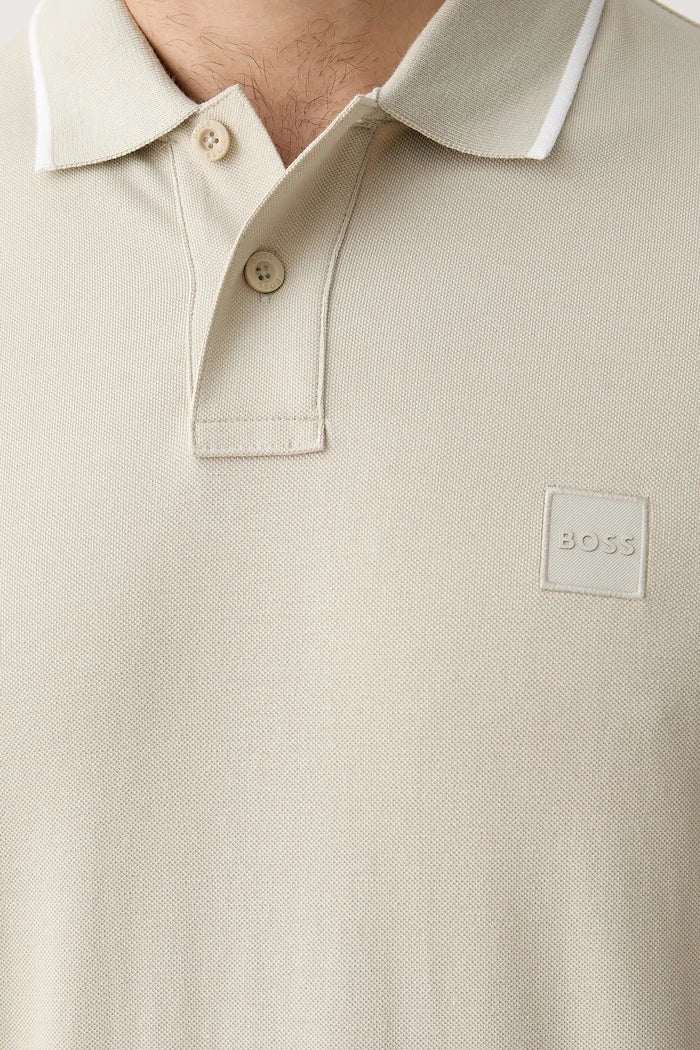 BOSS Orange тениска с яка мъжка от памук Passerford