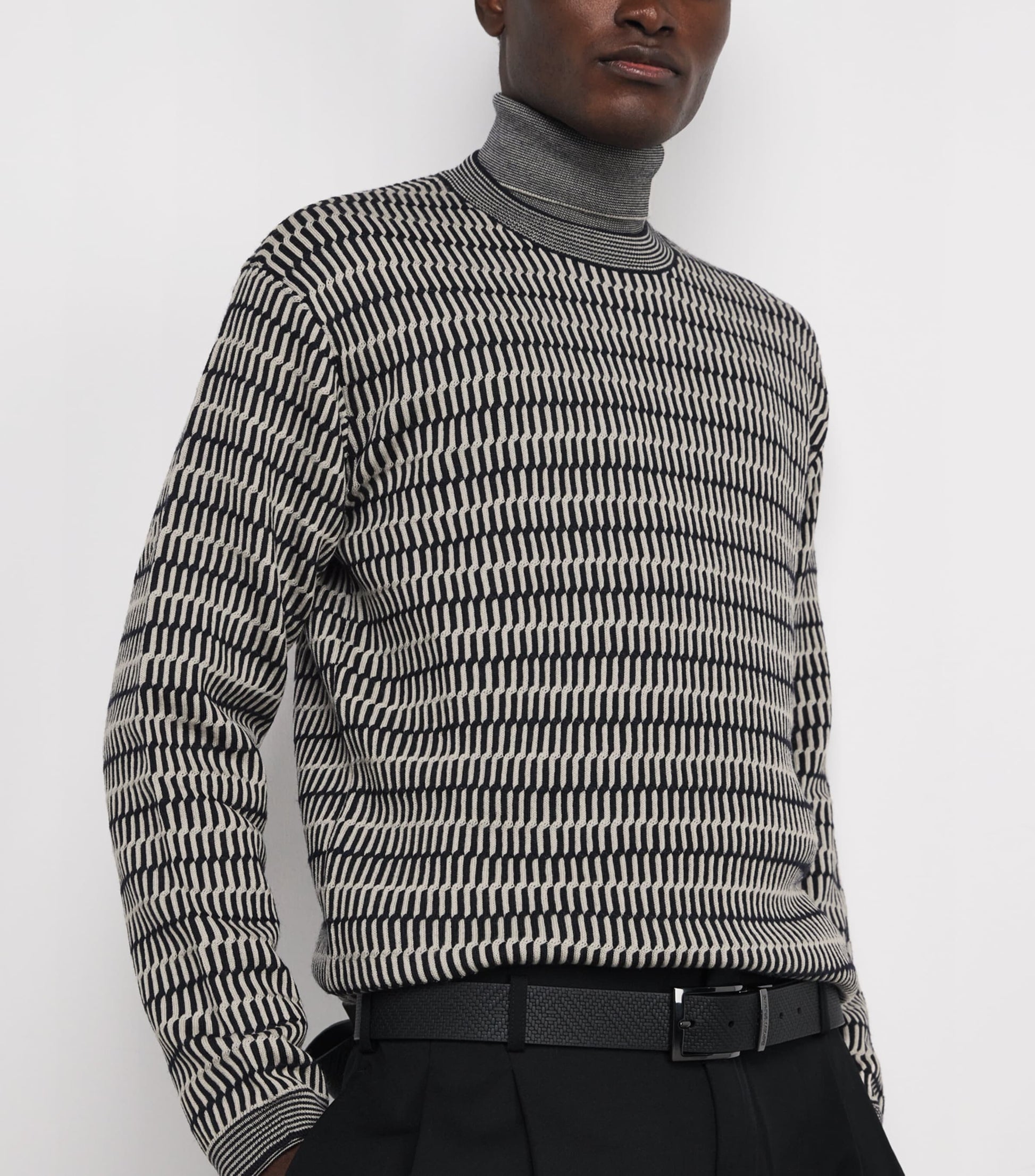 Emporio Armani Multi Virgin Wool Geometric Jacquard Sweater