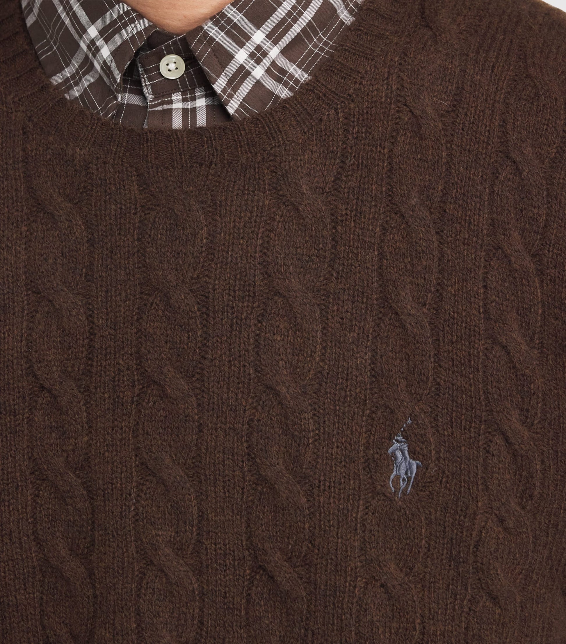 Brown Wool-Cashmere Cable-Knit Sweater