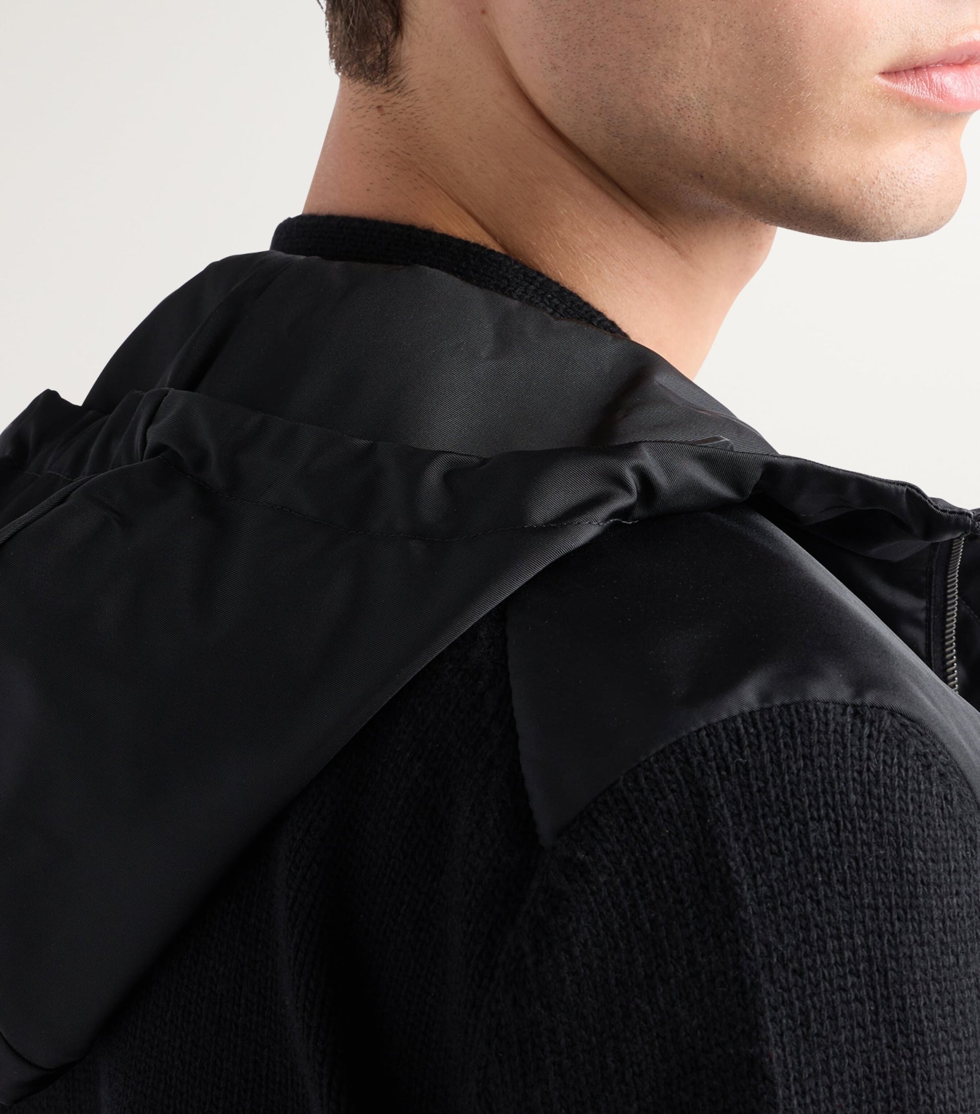 Prada Black Wool-Cashmere-Sleeve Zip-Up Hoodie