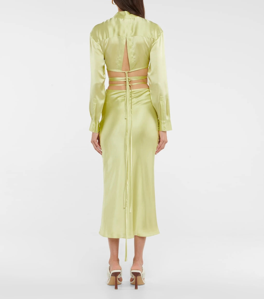 Christopher Esber - Tie-trimmed silk satin midi skirt