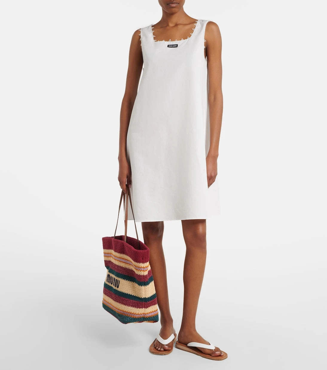 Miu Miu - Striped woven raffia-effect tote bag