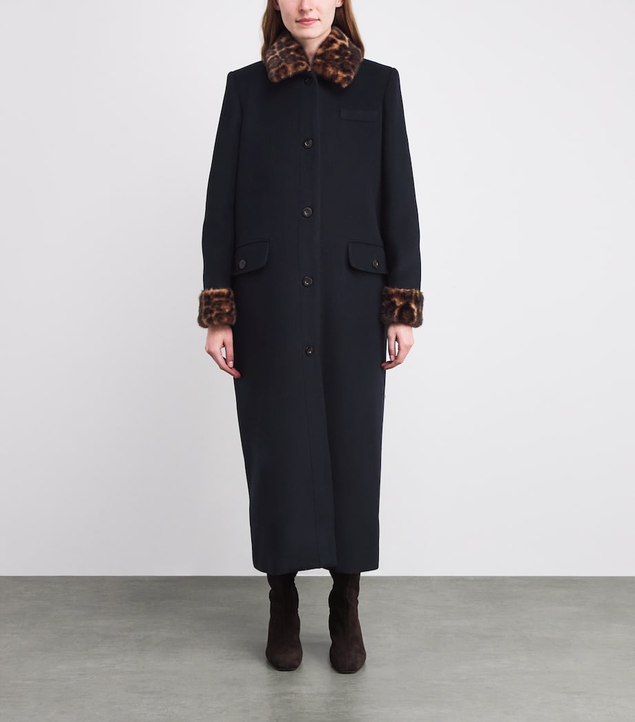 Claudie Pierlot Multi Wool-Blend Leopard-Collar Coat
