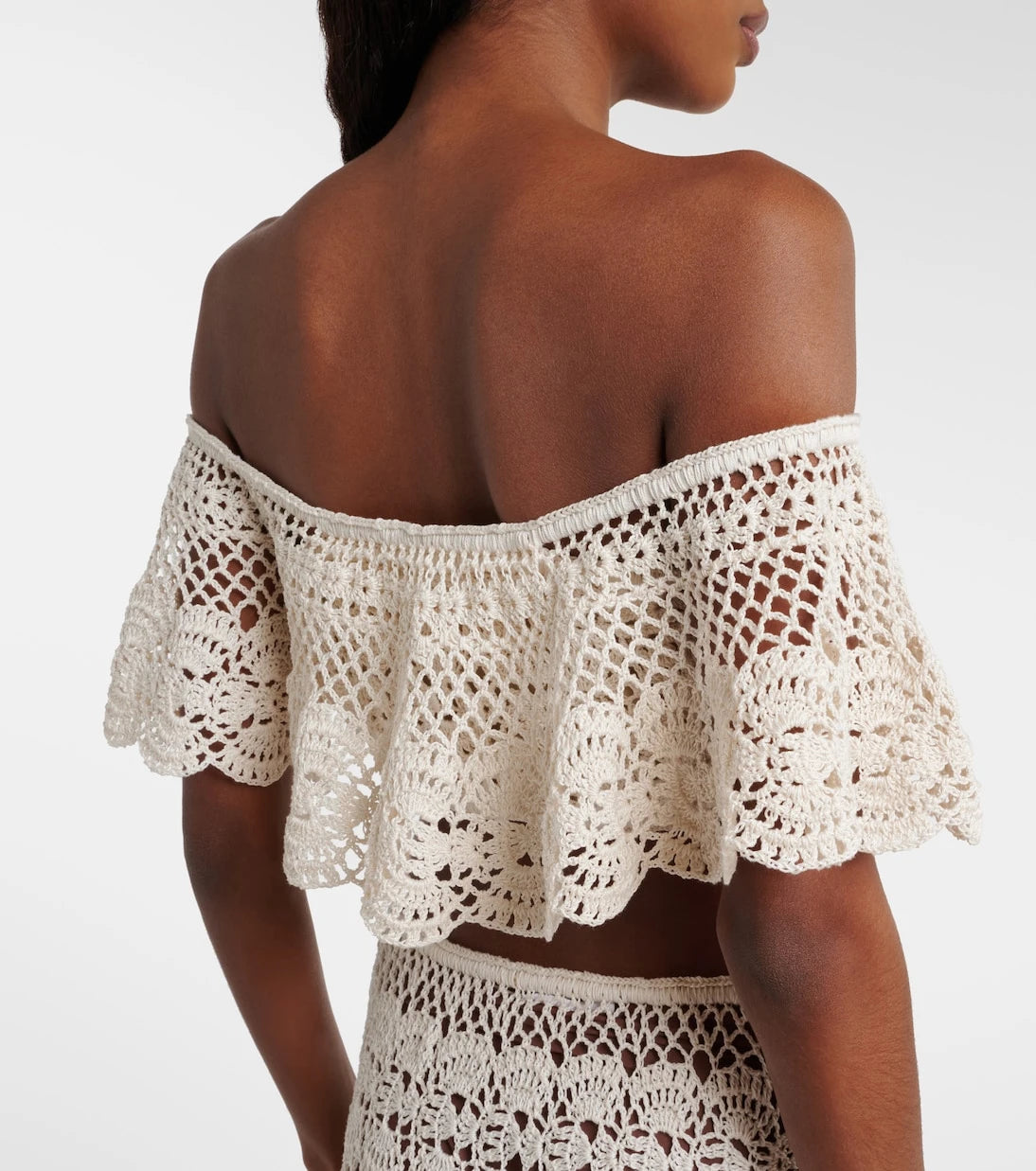 Anna Kosturova - Filigree crochet off-shoulder cotton crop top
