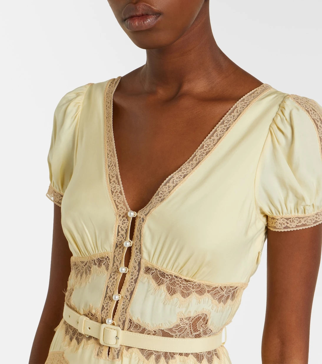 Self-Portrait - Lace-trimmed pleated midi dress