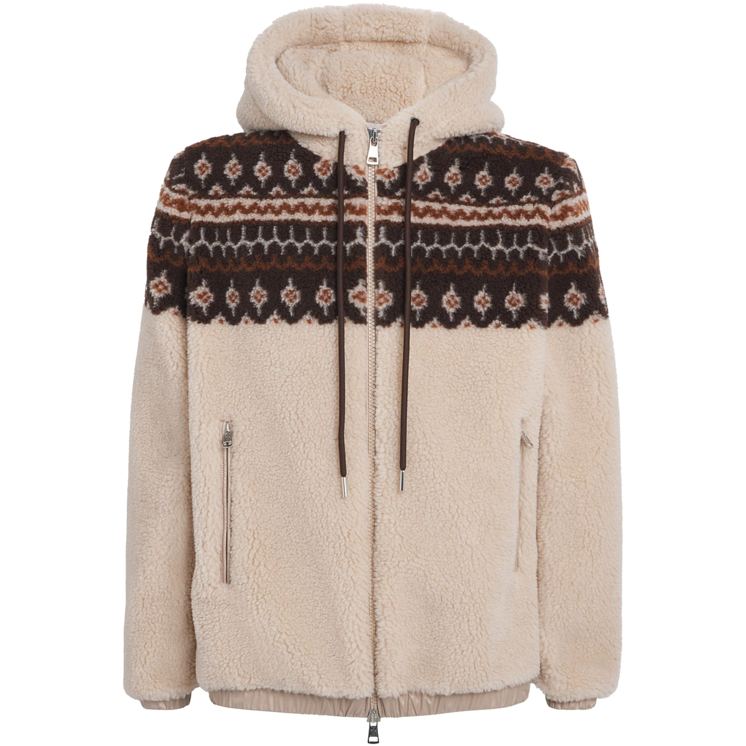 Moncler Brown Wool-Blend Geometric Jacquard Hoodie