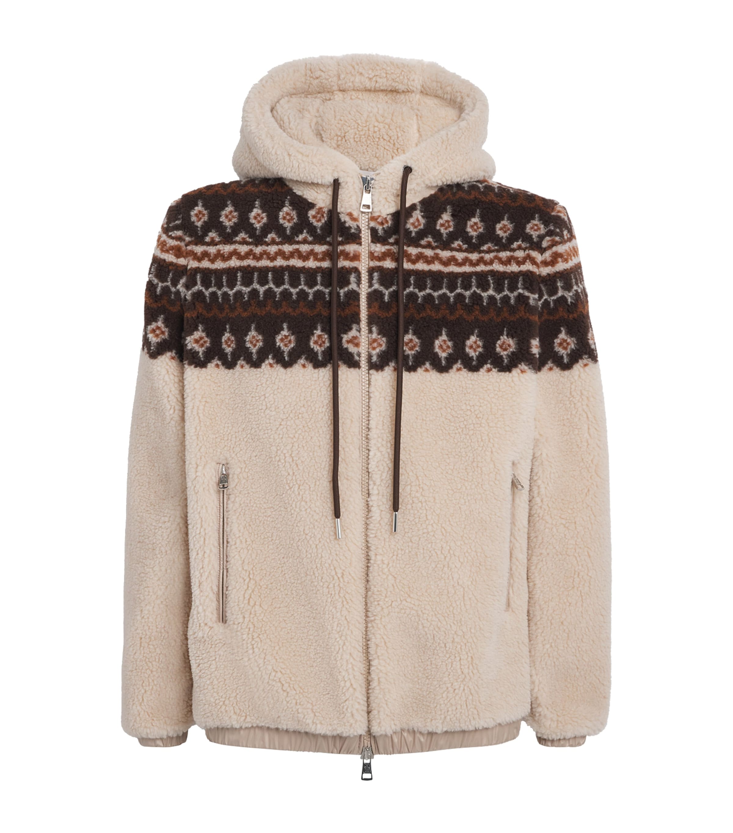 Moncler Brown Wool-Blend Geometric Jacquard Hoodie