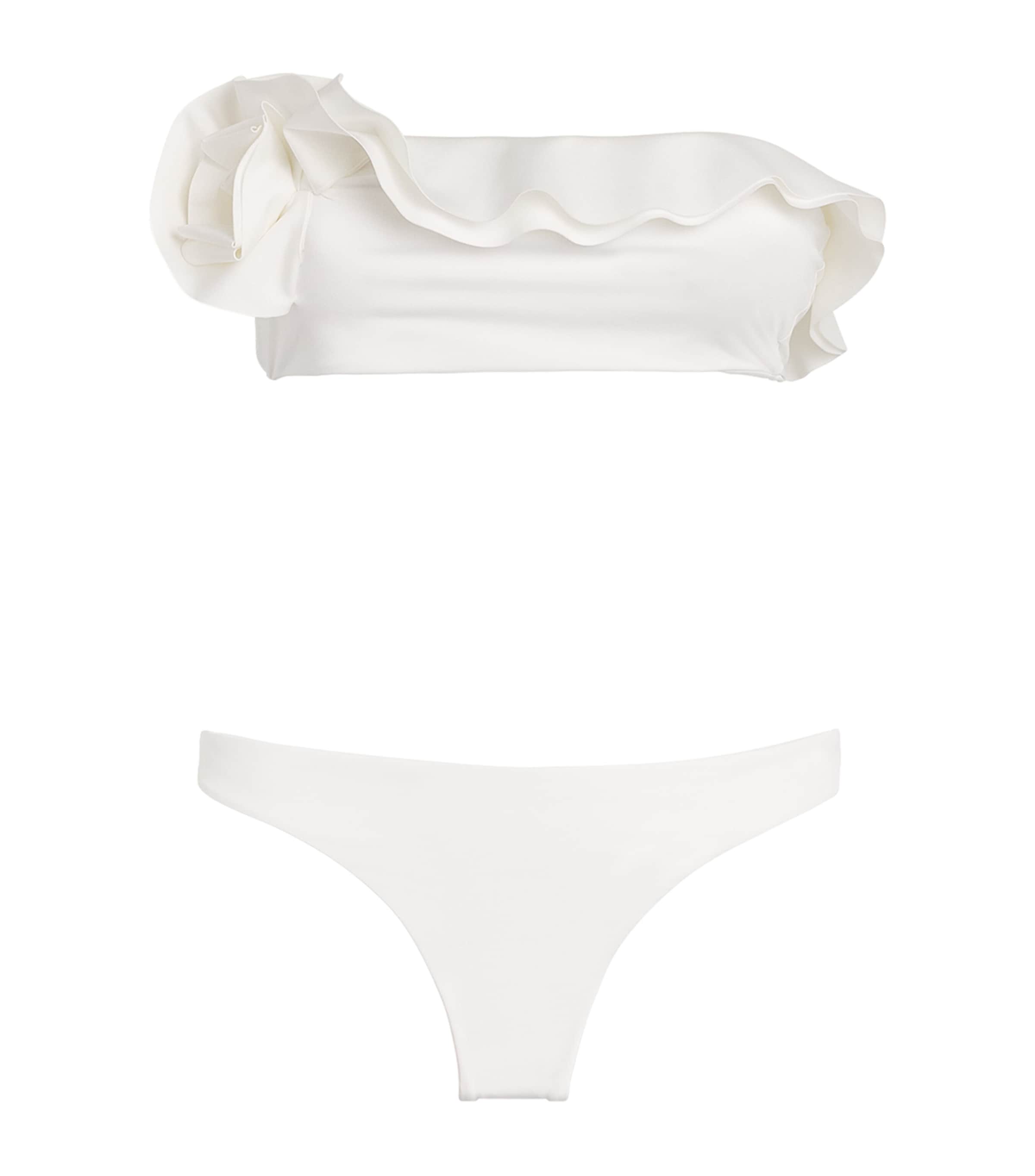 Maygel Coronel White Ruched Yojaira Halterneck Swimsuit