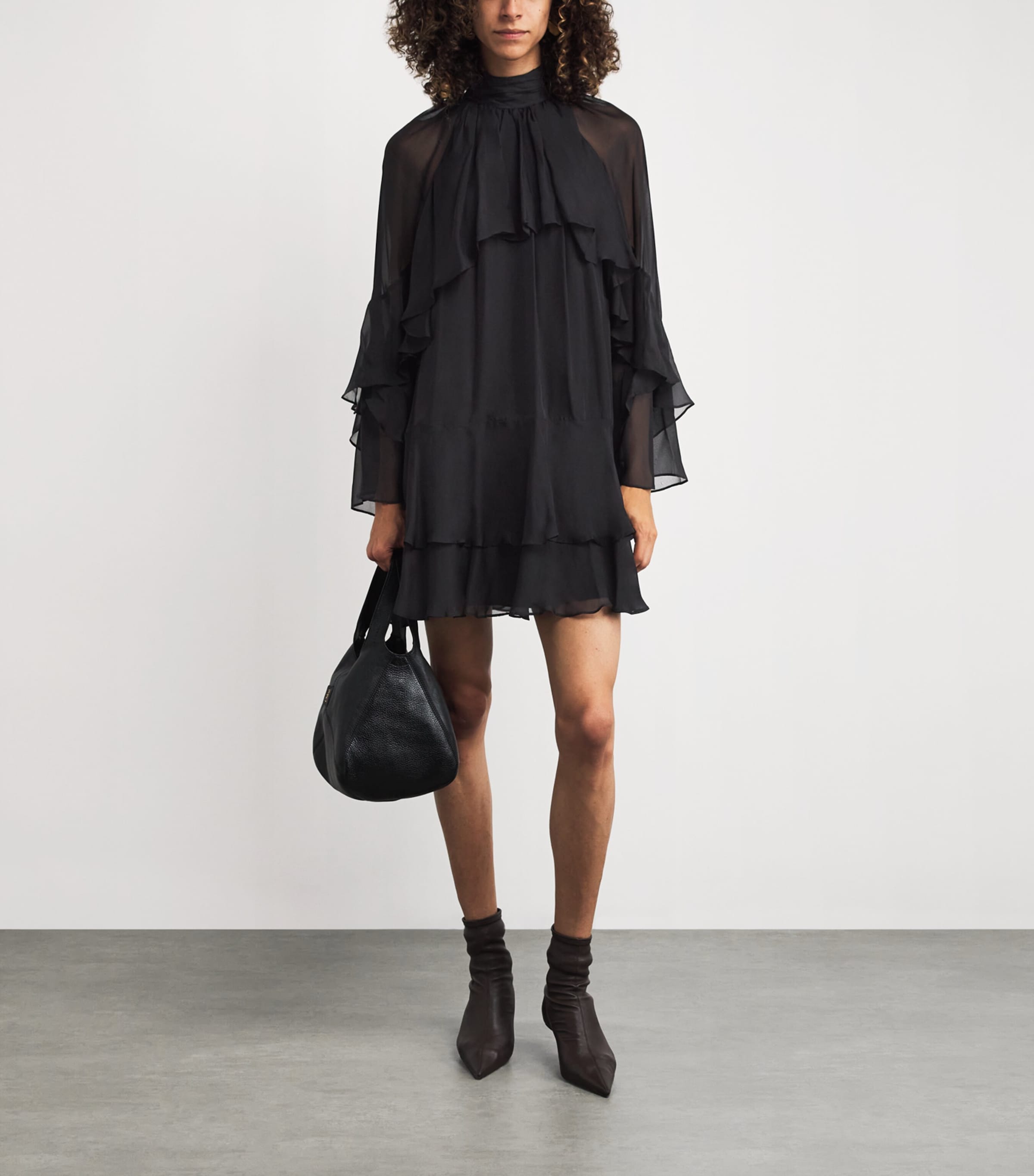 Veronica Beard Black Silk Tiered Adlington Mini Dress