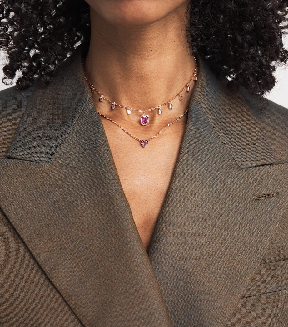 Rose Gold, Sapphire and Diamond Heart Necklace