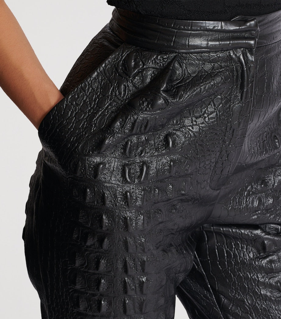 Balmain Black Croc-Embossed Straight-Leg Trousers