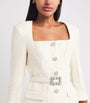 Self-Portrait Ivory Bouclé Long-Sleeve Midi Dress
