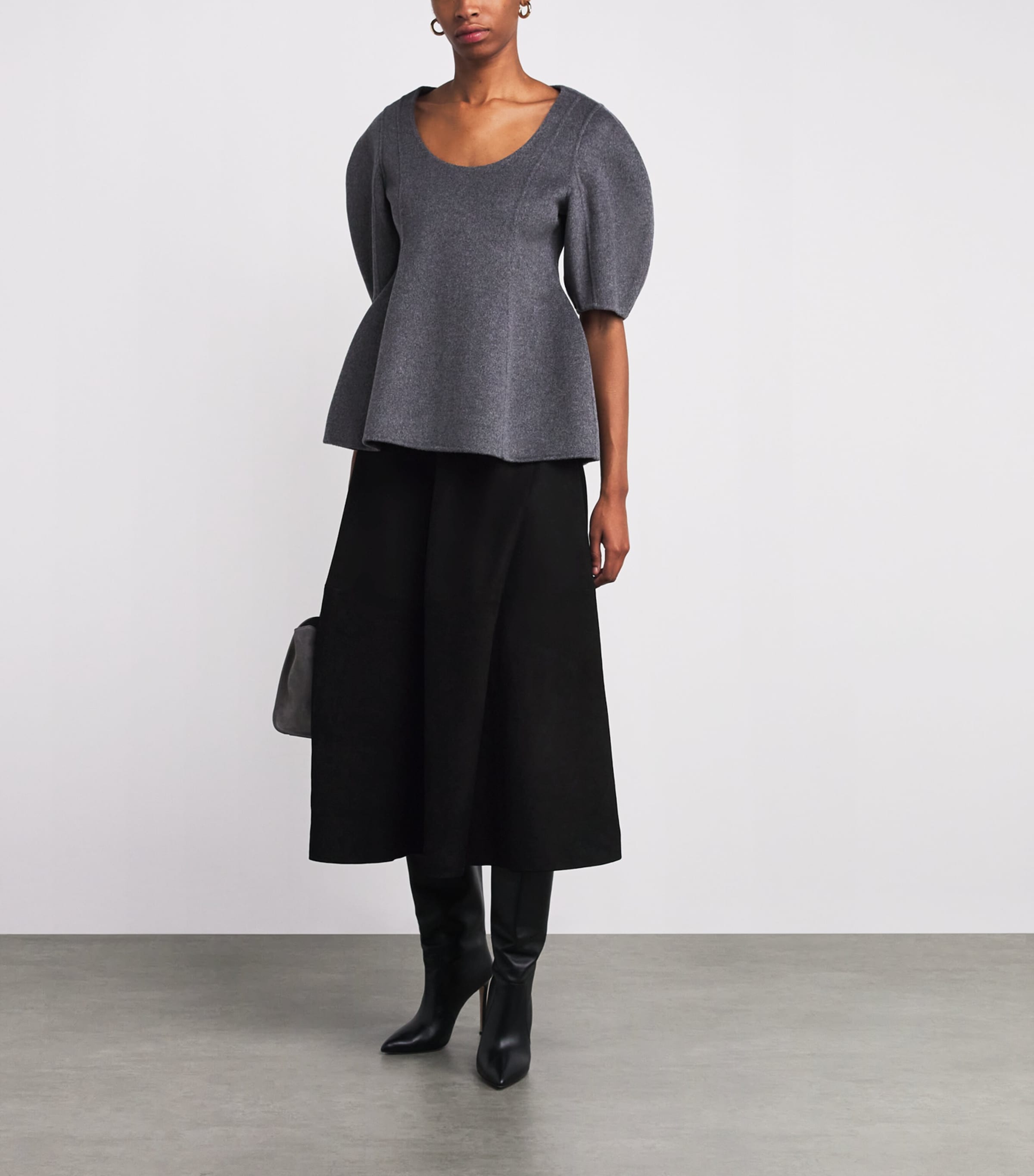 Róhe Black Suede A-Line Midi Skirt