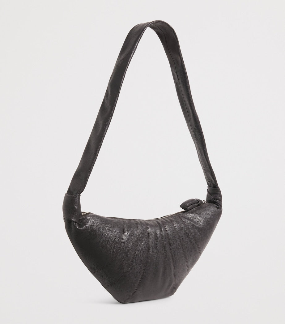 Medium Grained Leather Croissant Shoulder Bag BR490 DARK CHOCOLATE