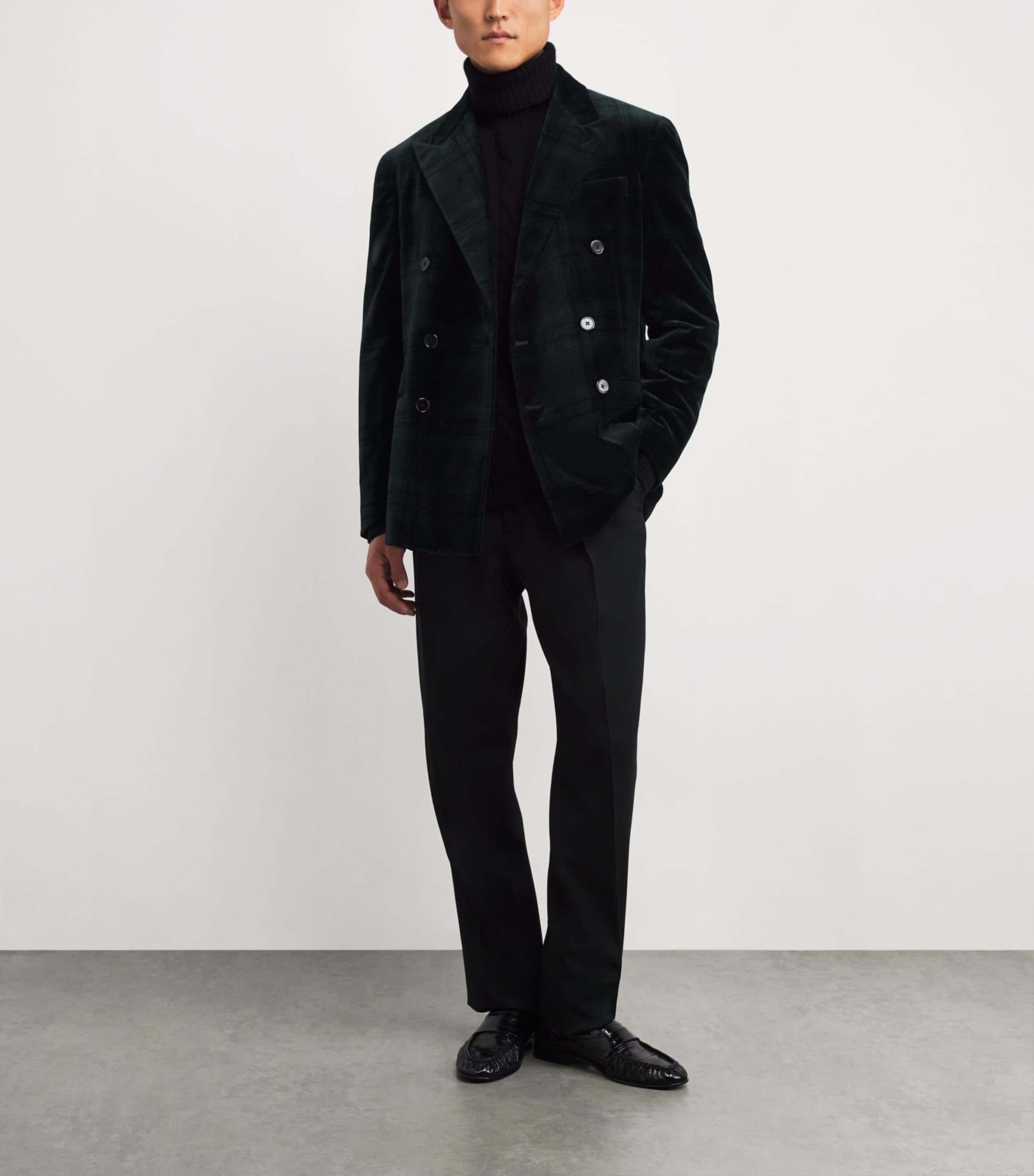 Polo Ralph Lauren Green Cotton Velvet Tartan Double-Breasted Blazer