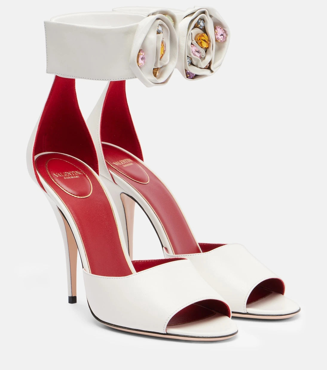 Valentino Garavani - Drip Rose embellished leather sandals