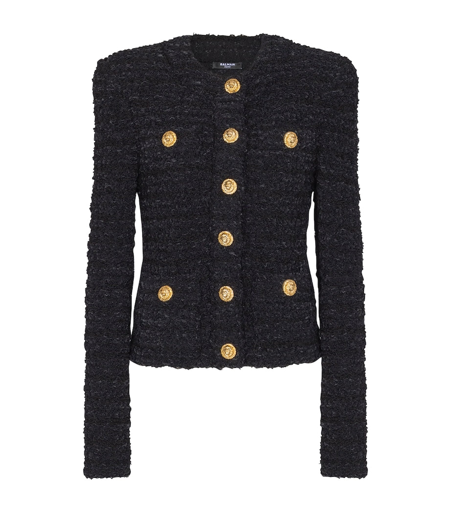 Balmain Black Tweed Button-Up Jacket