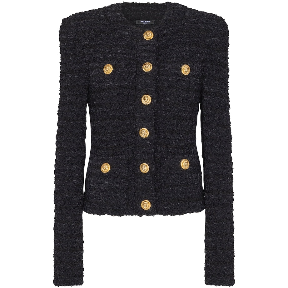 Balmain Black Tweed Button-Up Jacket