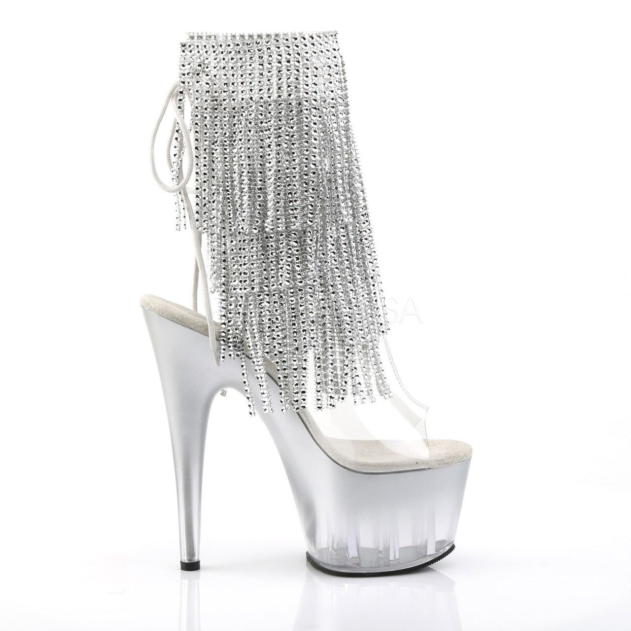 7" Heel Clear-Silver Open Toe Ankle Bootie*