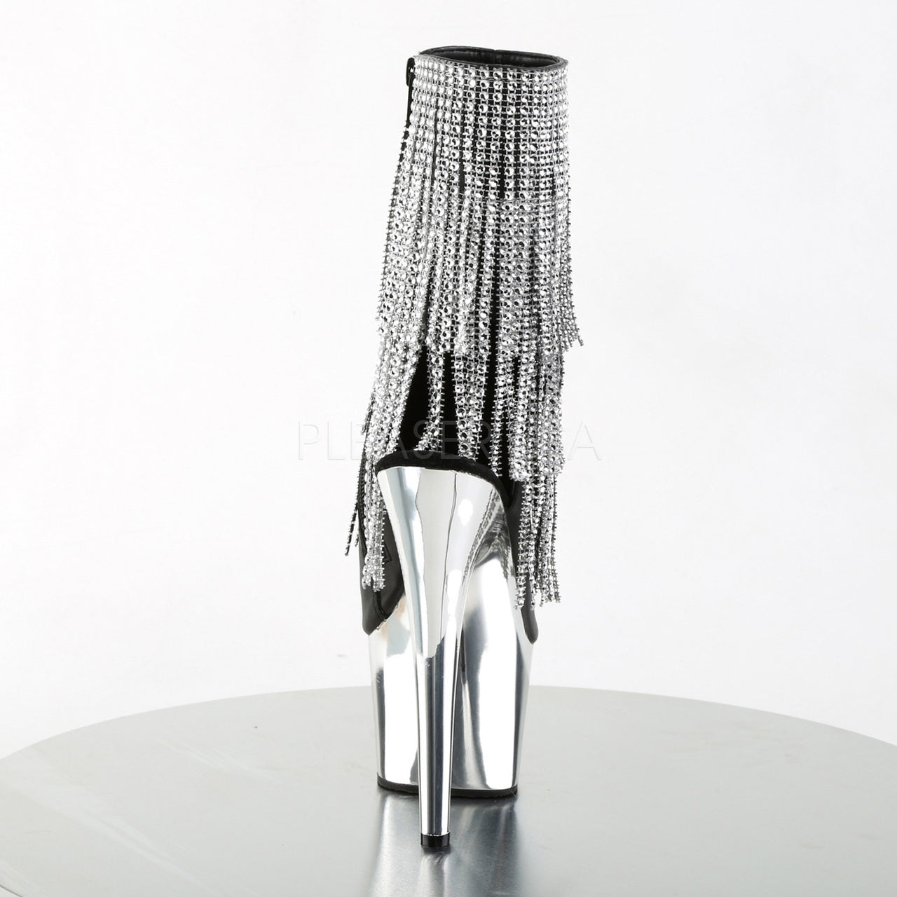 7" Heel Black-Silver Open Faux Leather Ankle Boot*