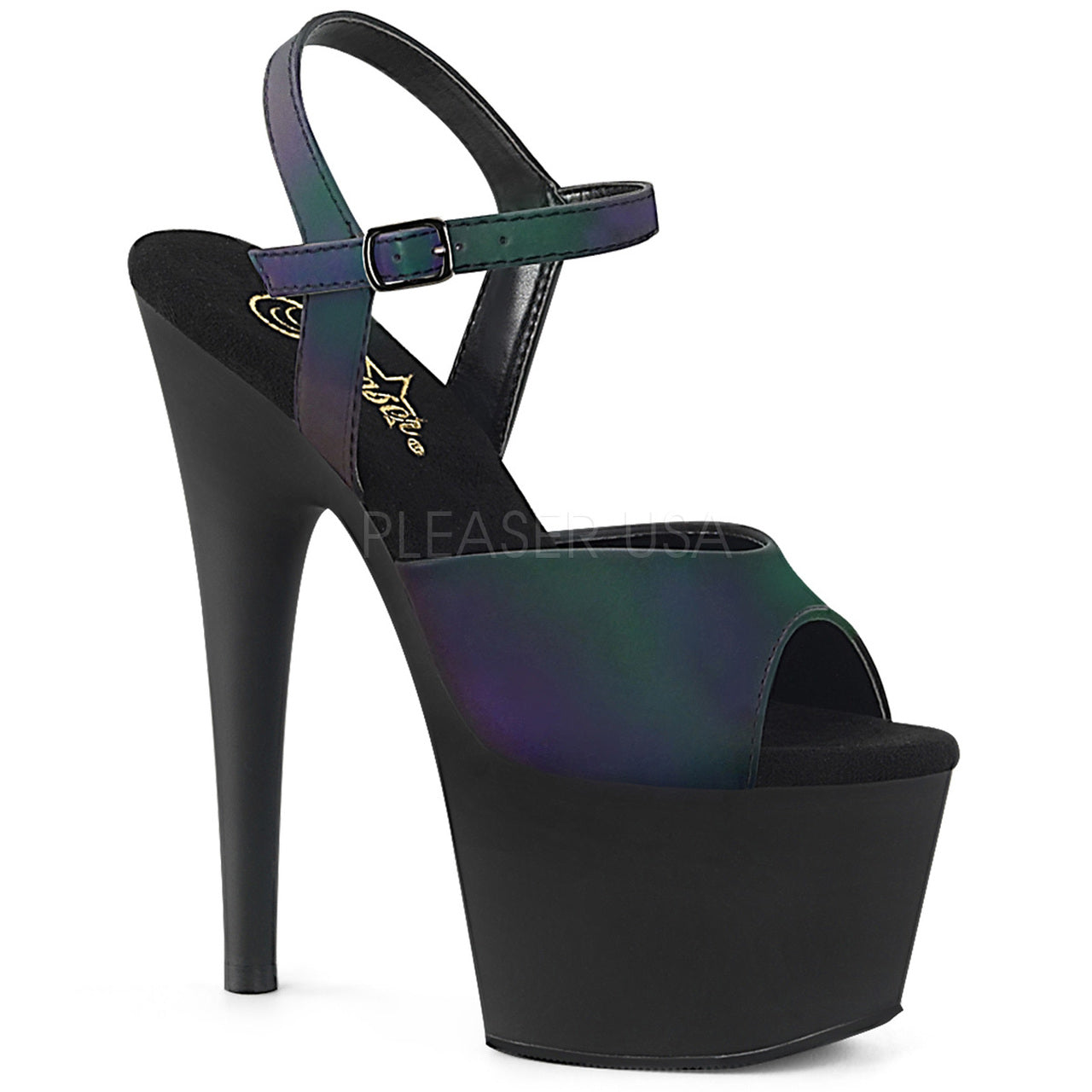 7" Heel Black-Green Ankle Strap Platforms*