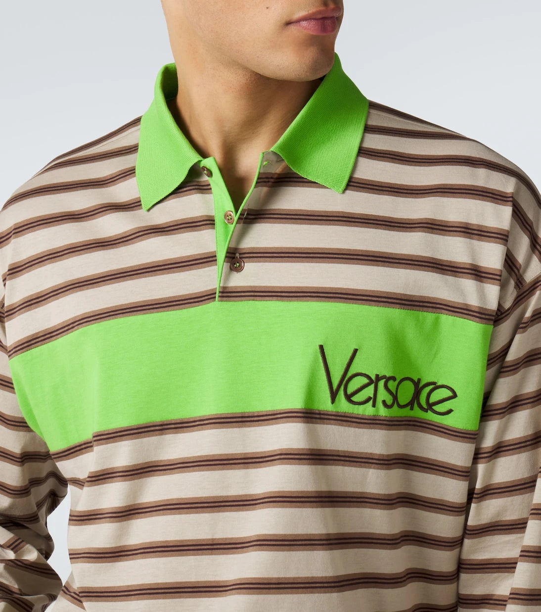 Versace - Striped cotton jersey polo shirt