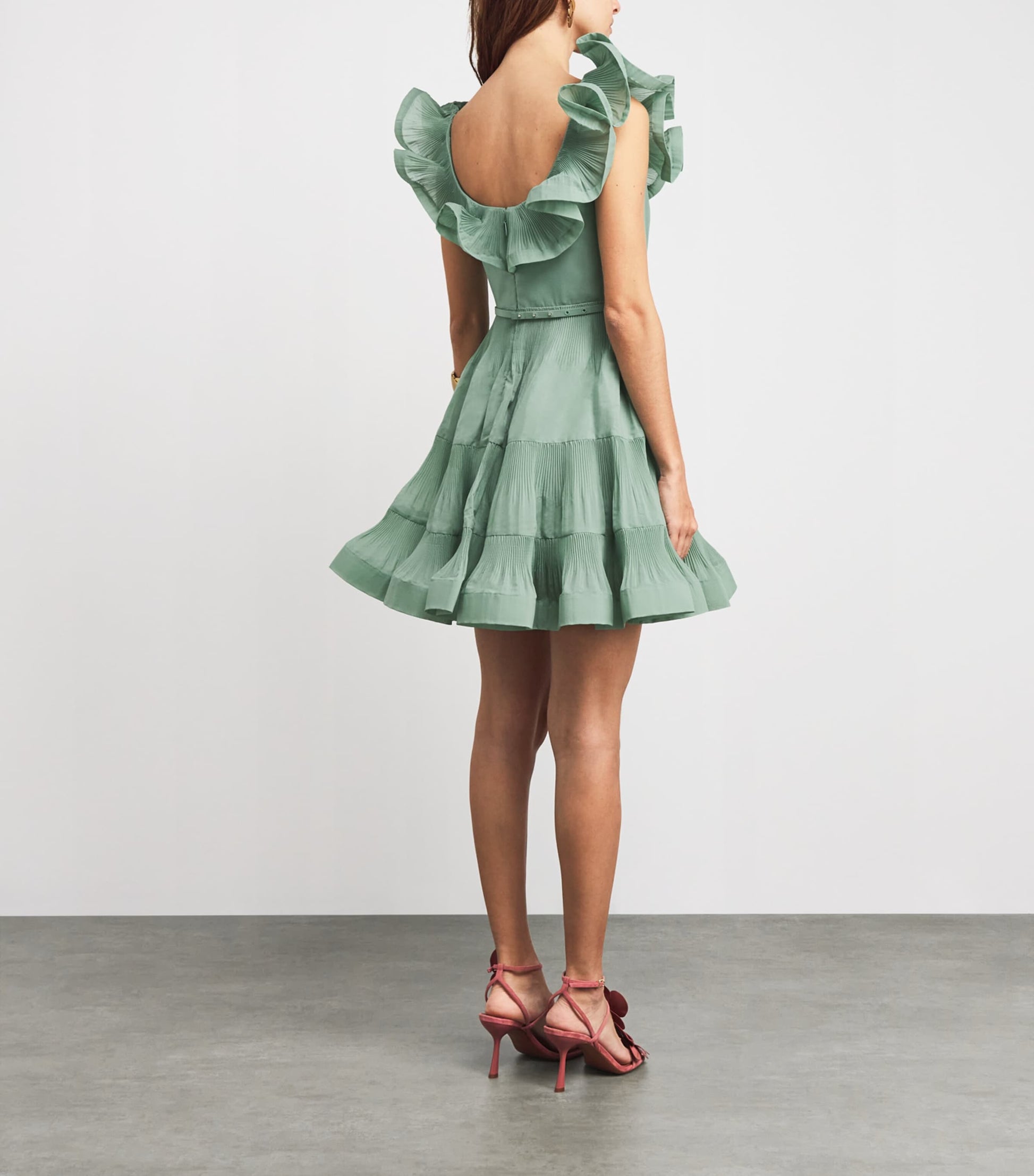 Zimmermann Green Pleated Frill Mini Dress