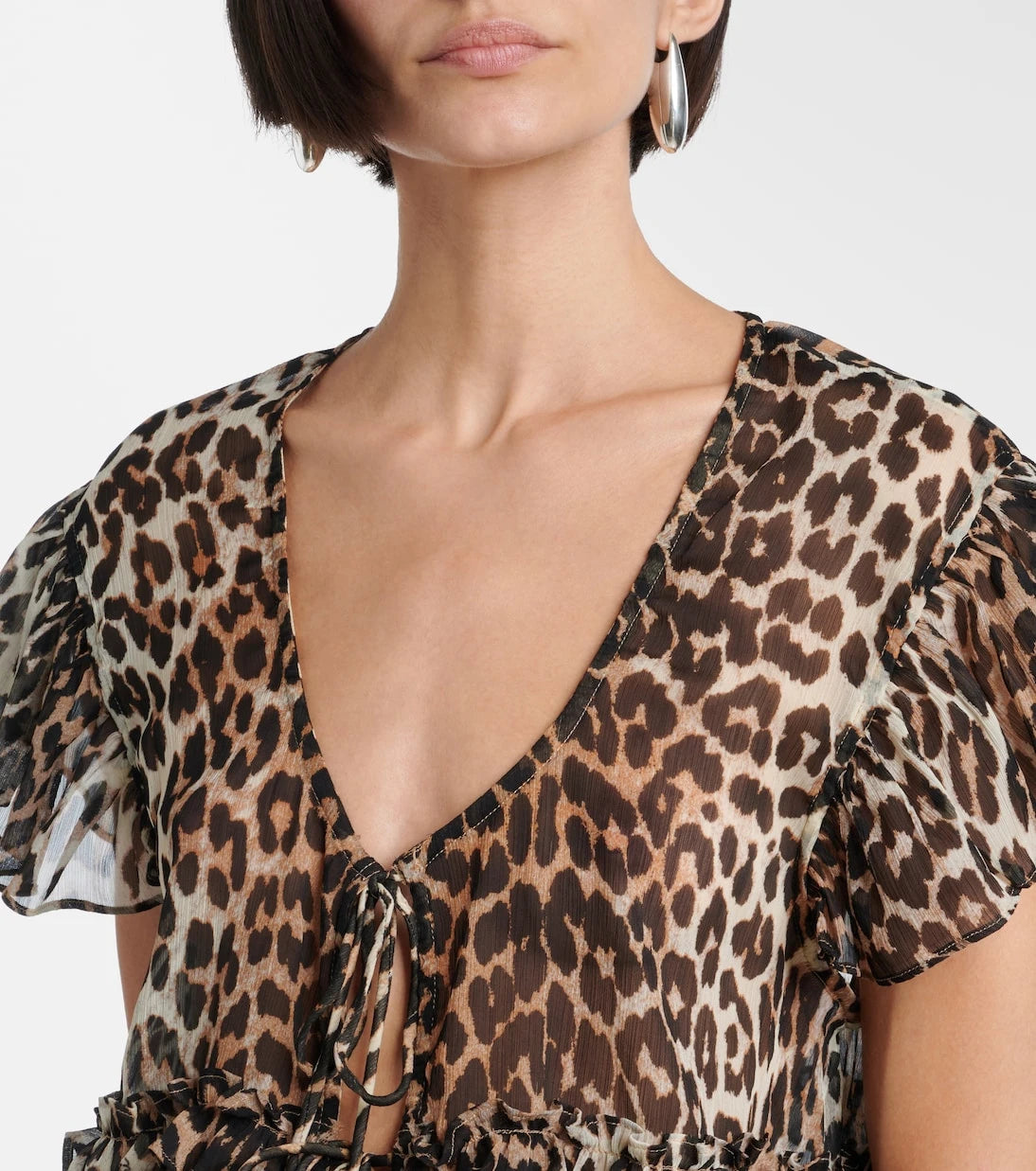 Ganni - Leopard-print ruffled chiffon blouse