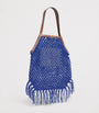 Blue Macrame Fringe Eyes Tote Bag