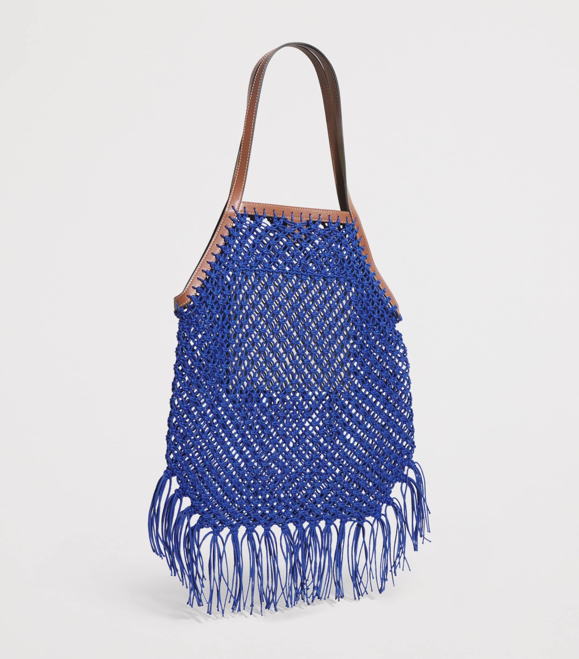Blue Macrame Fringe Eyes Tote Bag