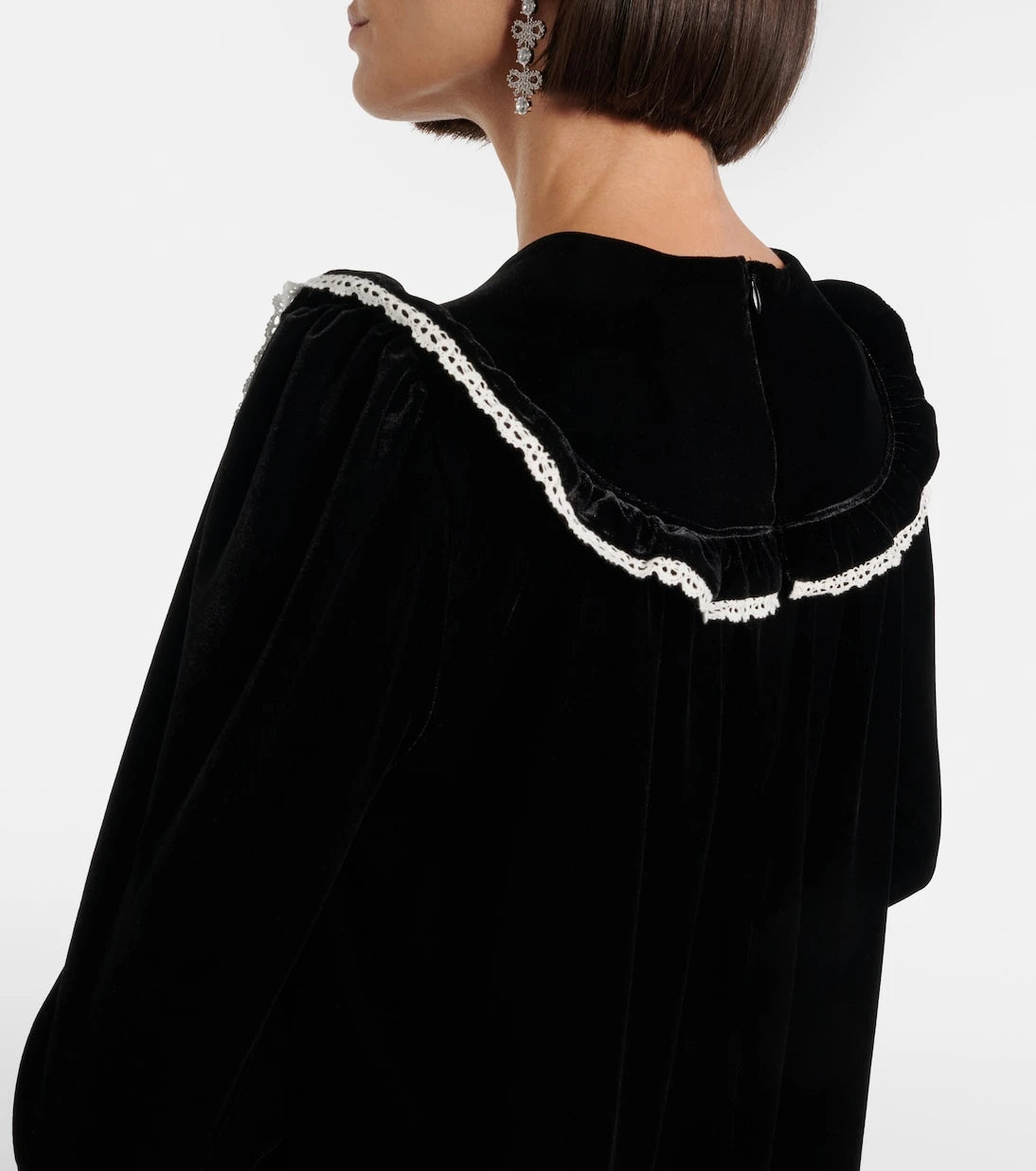 Ganni - Lace-trimmed velvet minidress