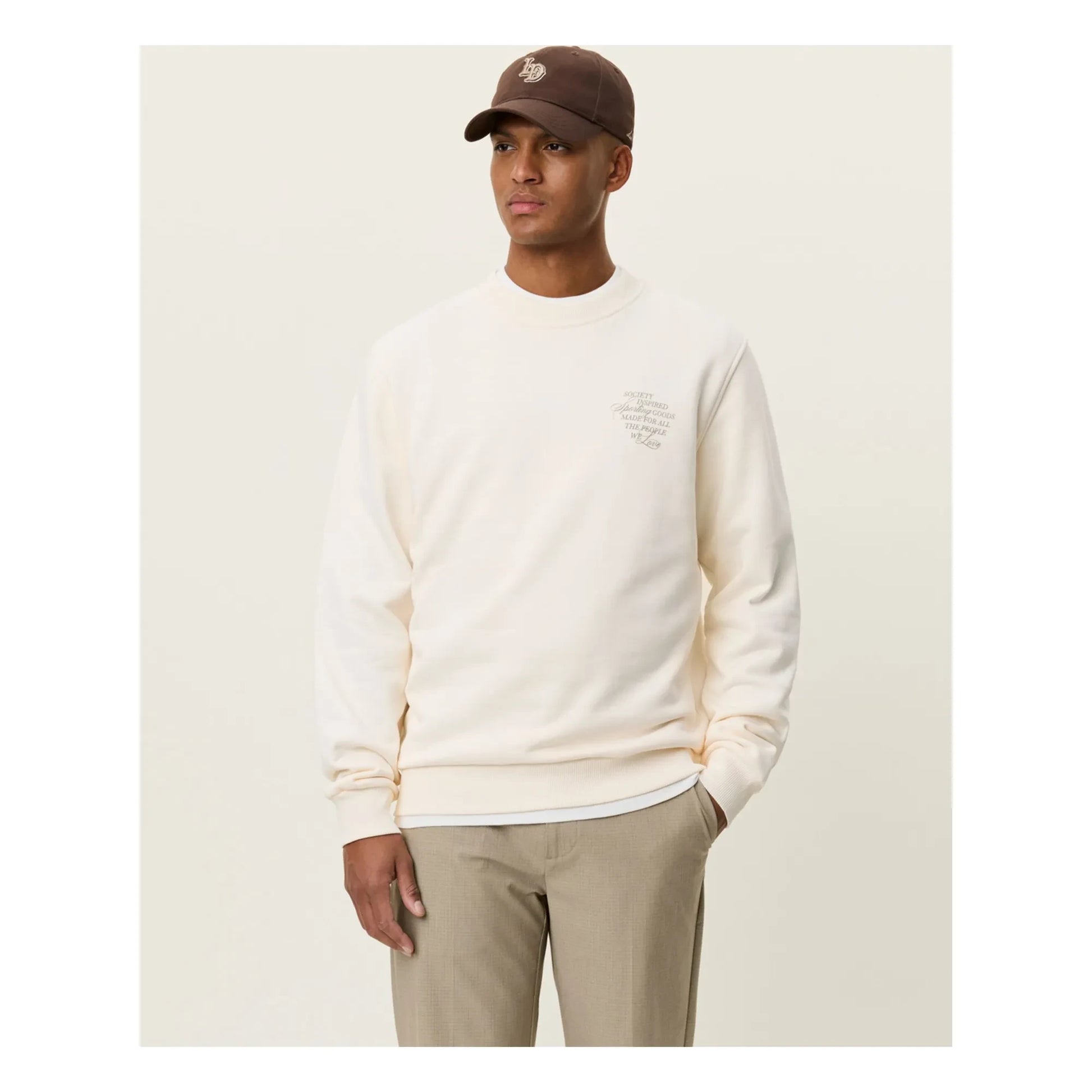Les Deux - Ben Faience Cotton Crew Neck Sweat Top | Cream