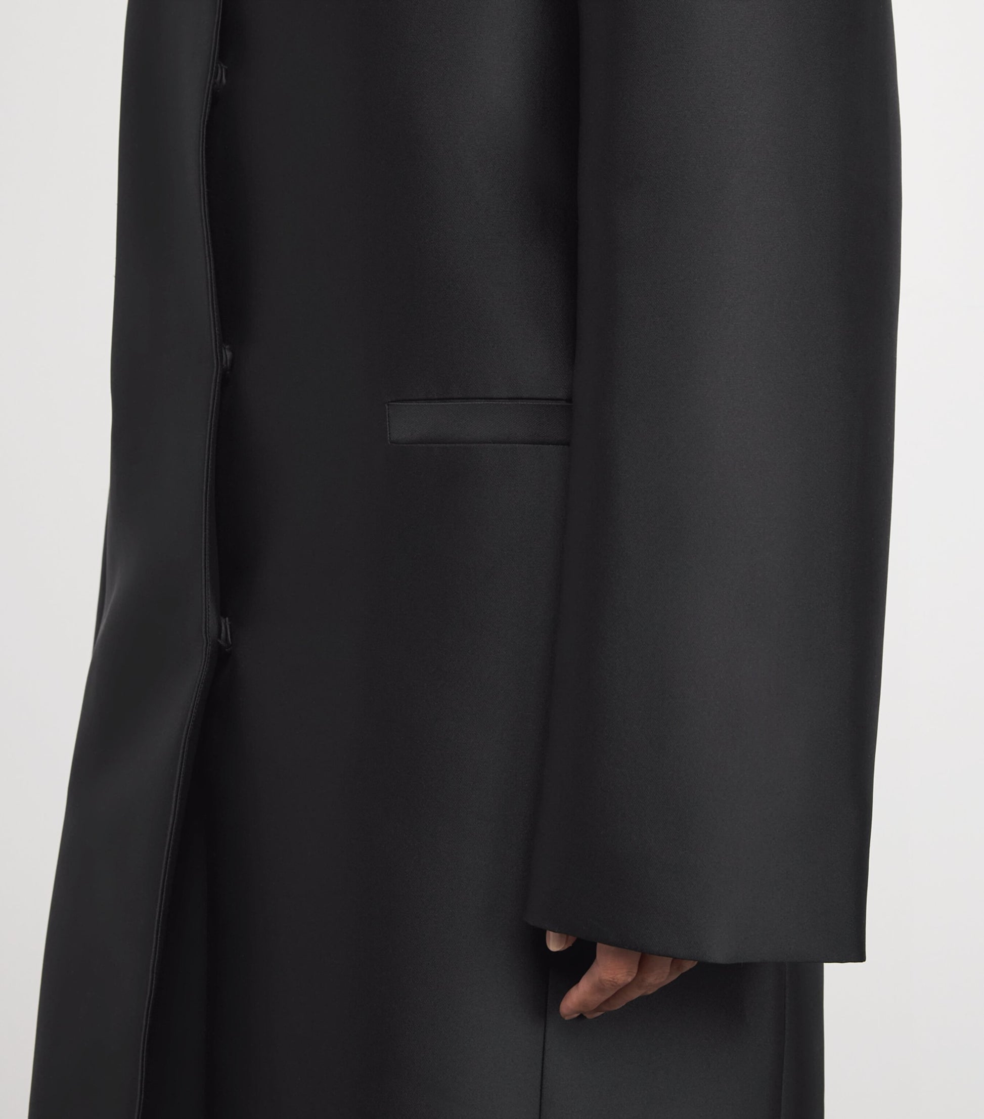 Toteme Black Silk Collarless Midi Coat
