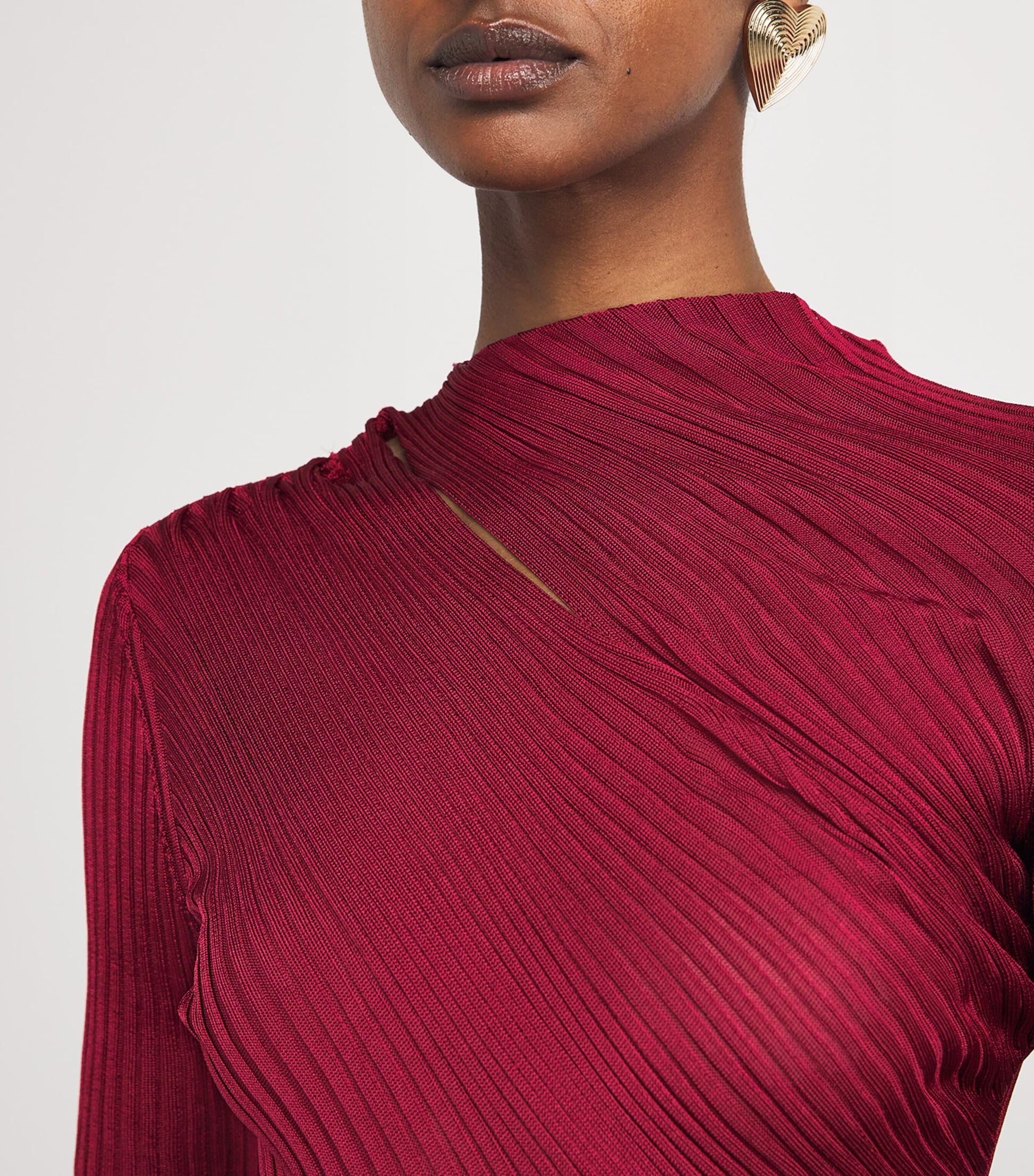 Self-Portrait Burgundy Button-Detail Midi Dress