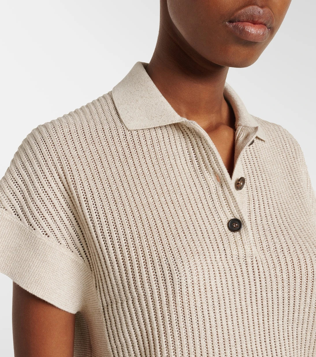 Brunello Cucinelli - Cotton-blend lamé polo shirt