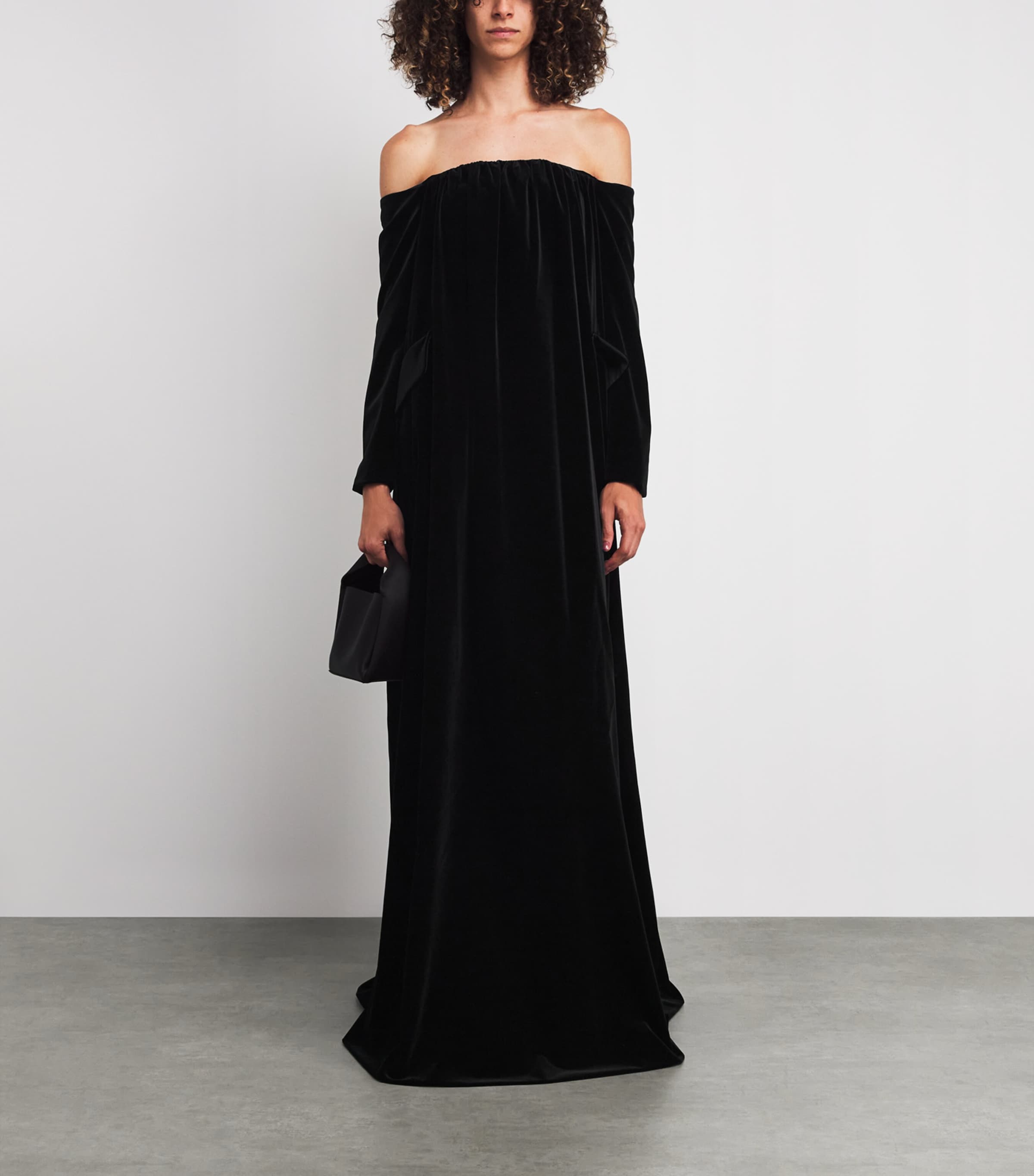 Max Mara Black Velvet Off-The-Shoulder Gown