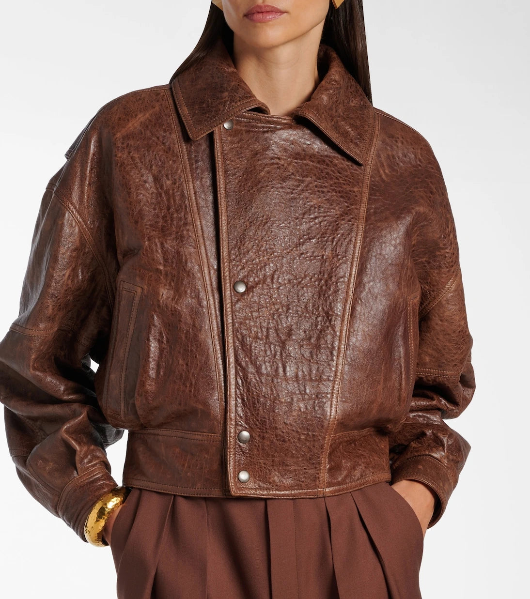 Saint Laurent - Double-breasted leather bomber jacket