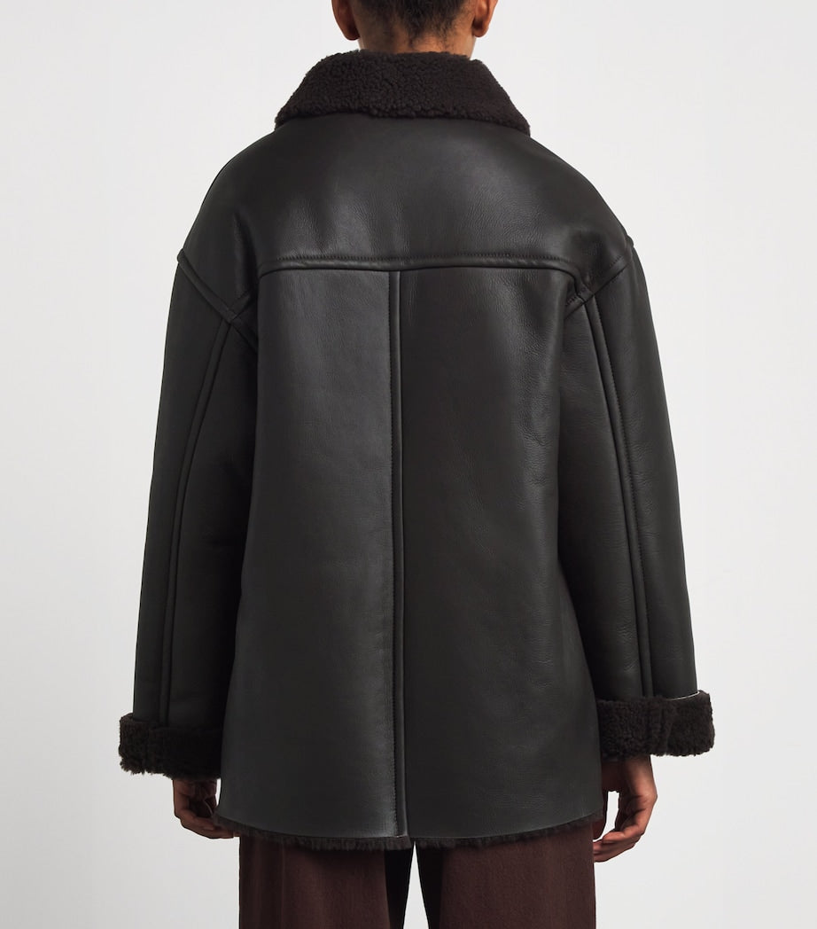 Sandro Paris Brown Shearling-Lined Leather Jacket