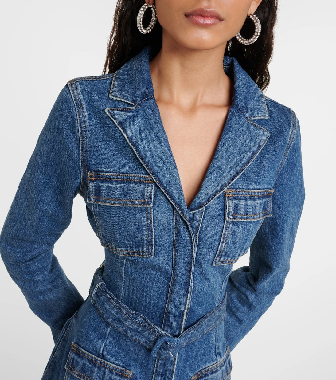 Self-Portrait - Belted denim midi dress