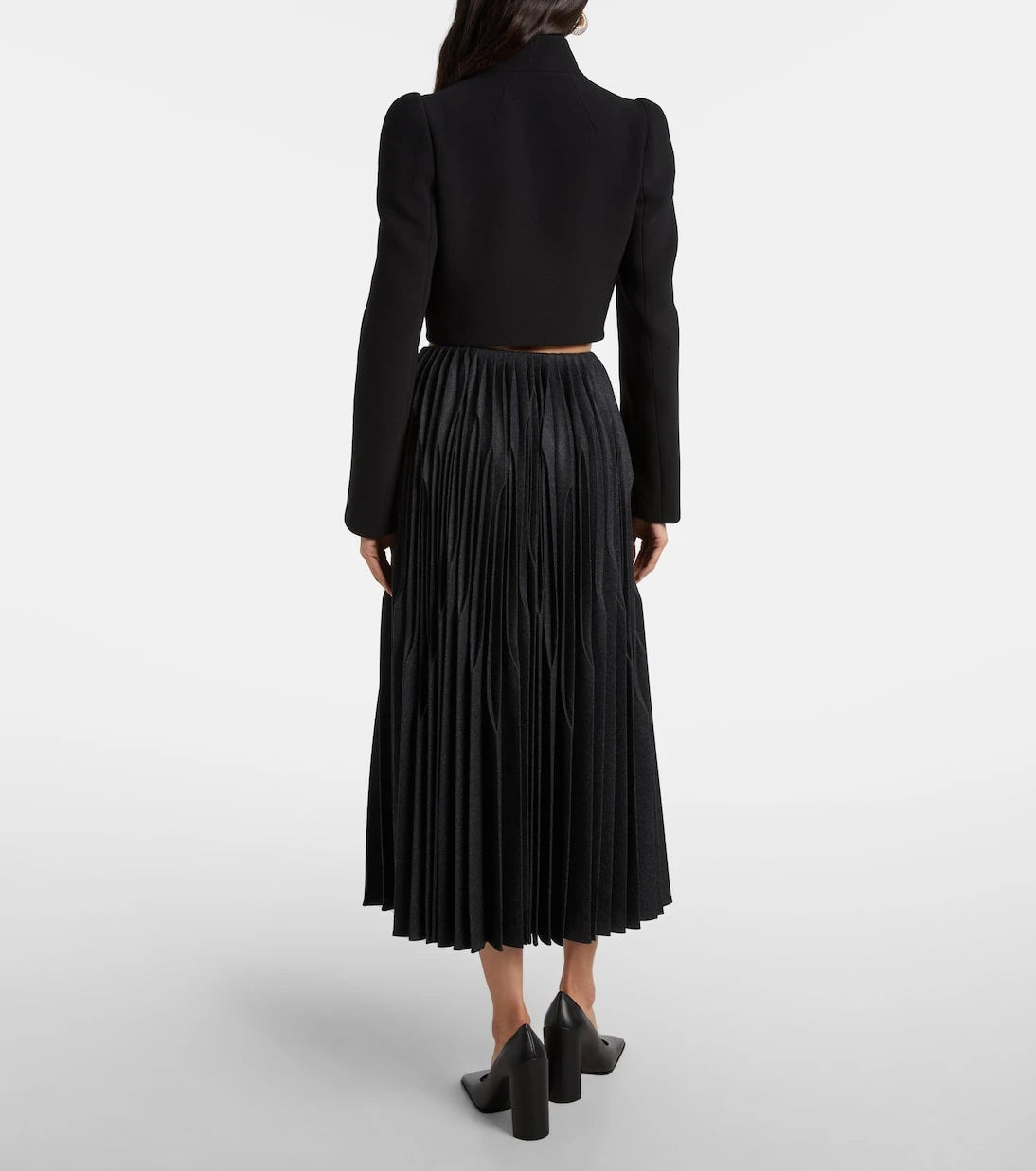Alaïa - Pliseli yünlü flanel midi etek