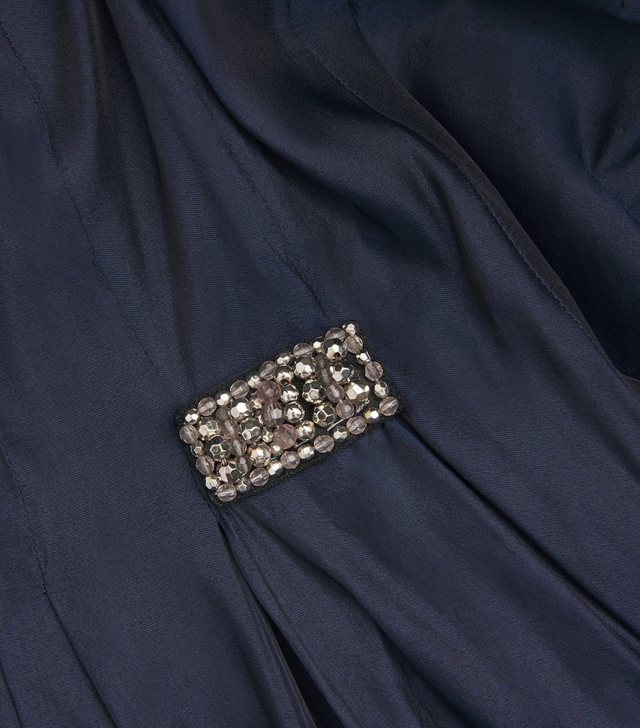 Max Mara Blue Silk Pleated Midi Dress