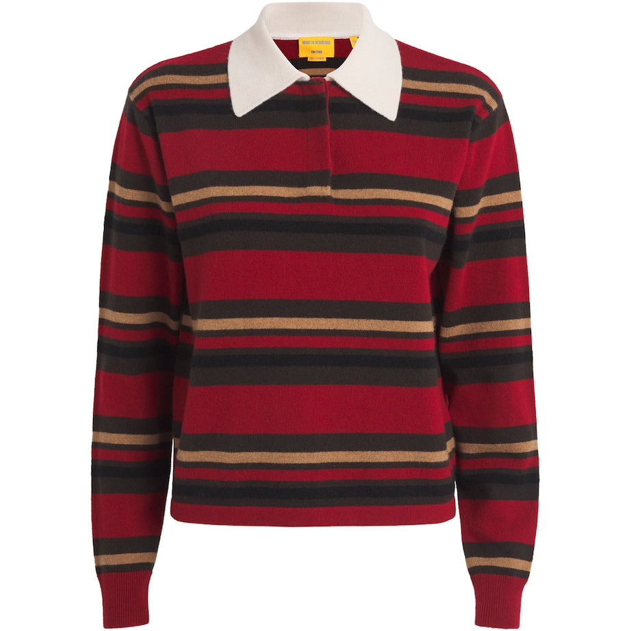 Guest In Residence Red Cashmere Cropped Rugby Shirt