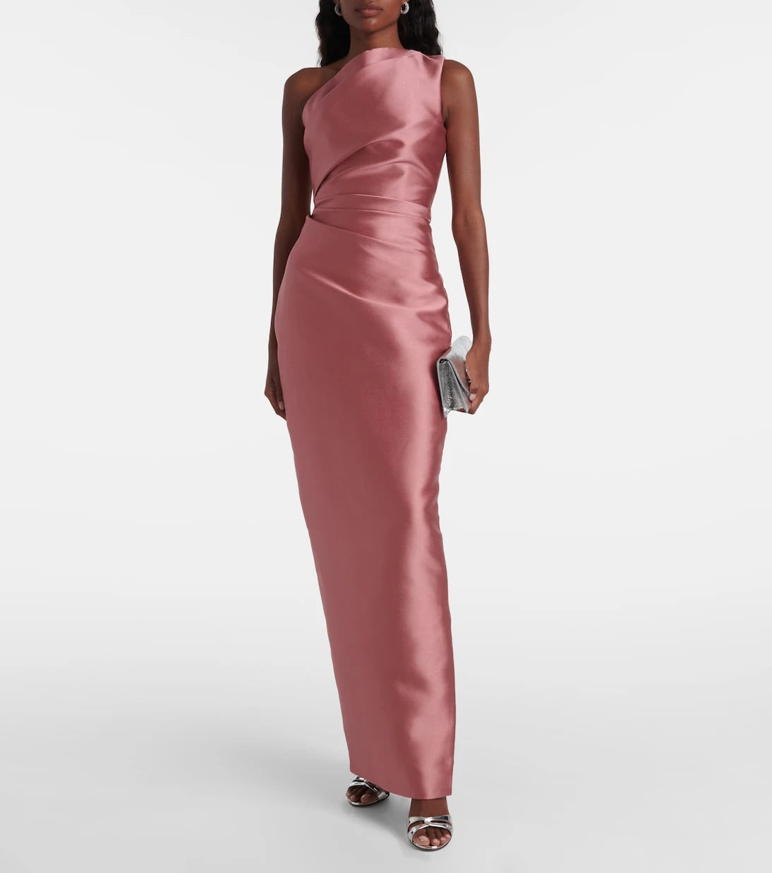 Solace London - Kira draped one-shoulder satin gown