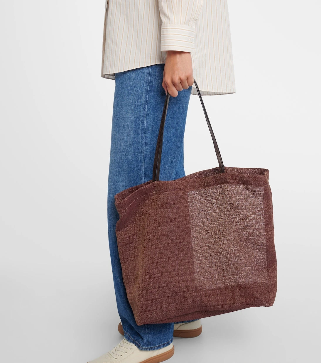The Row - Barn leather-trimmed mesh tote bag
